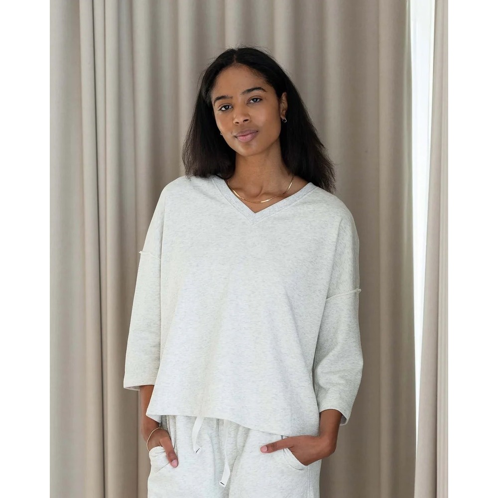 Mersea Frenchie V-Neck Women Oversized Sweatshirt Oatmeal Heather OS